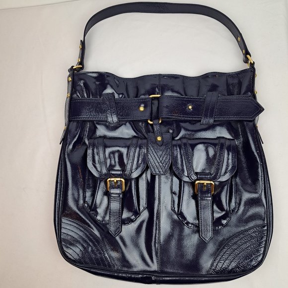 Victor Alfaro Patent Leather Purple Shoulder Bag Large Tote Style with Dust Bag - Picture 1 of 16